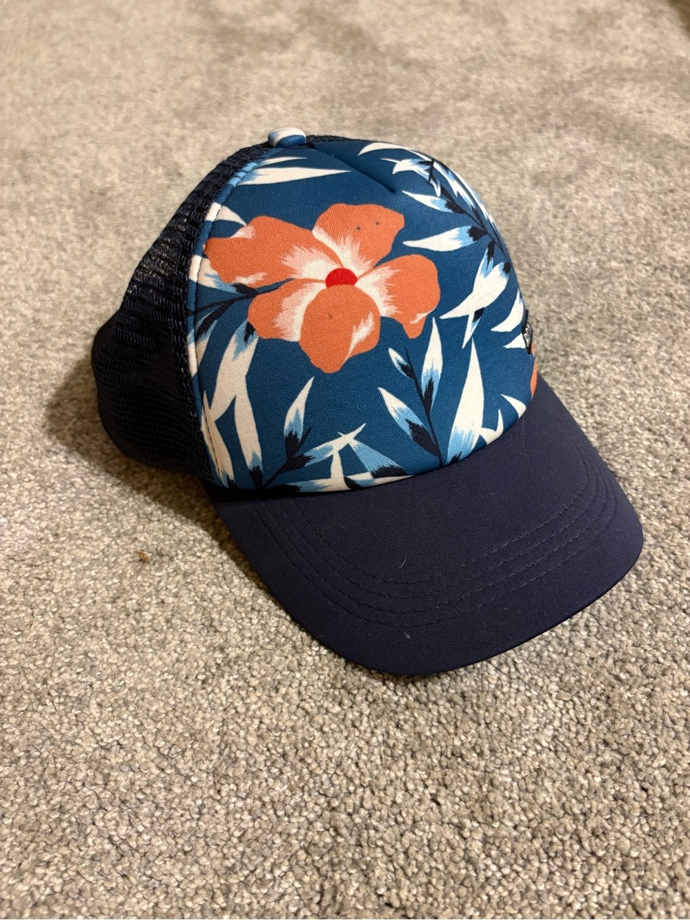 Roxy Womens Tropical Floral Trucker Hat Blue Orange Hibiscus Snapback Mesh Cap